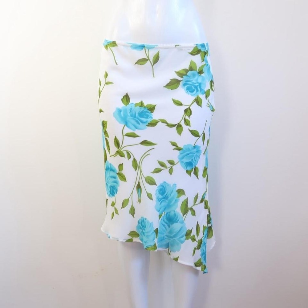 y2k white blue rose asymmetrical midi skirt coquette floral